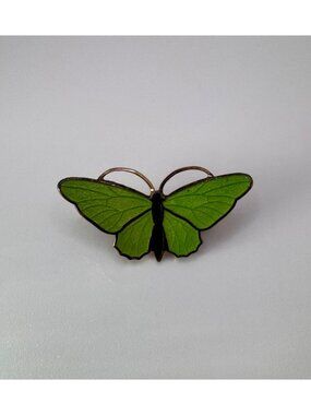 Vintage Green Enamel Butterfly Brooch Gold Tone Insect Pin 1 1/2” Petite